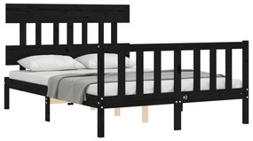 Estrutura de cama com cabeceira 140x190 cm madeira maciça preto