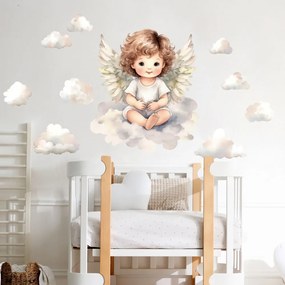 Autocolante de parede para quarto de criança - Anjo e nuvens
