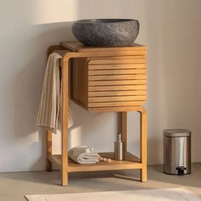 Conjunto De Móvel De Casa De Banho Em Madeira De Teca Bradley Irregular Em Cimento Preto ↔︎40 Cm Fedro & Sem - Sklum