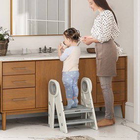 Escadote infantil de 3 degraus, escadote de cozinha para crianças, dobrável, altura ajustável de 2 a 3 degraus, cinzento