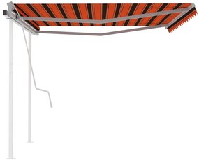 Toldo retrátil manual com postes 4,5x3 m laranja e castanho