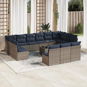 vidaXL 14 pcs conjunto sofás p/ jardim c/ almofadões vime PE cinzento
