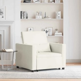 Sofá-Cama Conversível Creme em Veludo 3 em 1