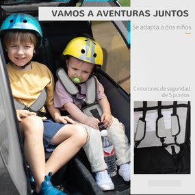 HOMCOM Reboque de Bicicleta para Crianças 2 Lugares 2 em 1 Reboque para Crianças Convertível em Carrinho com Rodas 360º Amortecedores e Guiador Ajustável Bege e Marrom