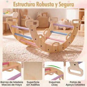 Arco de escalada 3 em 1 bebés Montessori em madeira com almofada e baloiço para interior, a partir de 1 ano, 81 x 48,5 x 38,5 cm, Multicolor