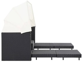 Espreguiçadeira extensível 3 lugares com toldo vime PE preto