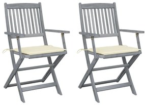 vidaXL Cadeiras exterior dobráveis c/ almofadões 2 pcs acácia maciça