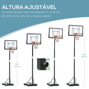 HOMCOM Tabela de Basquetebol com Suporte Portátil Aro de Ajustável em