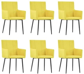 Cadeiras de jantar com apoio de braços 6 pcs tecido amarelo