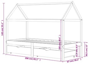 Cama p/ crianças c/ gavetas 90x200 cm pinho maciço cinza-escuro