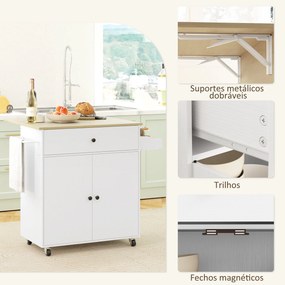 Ilha de Cozinha com Rodas Carrinho de Cozinha com Lateral Dobrável 2 P