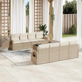vidaXL 9 pcs conjunto de sofás p/ jardim com almofadões vime PE bege