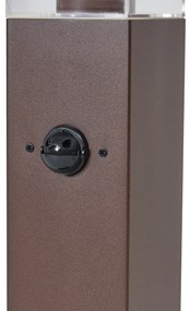 Candeeiro de Exterior Castanho Ferrugem com Vidro Transparente 45cm IP44 com Tomada e Sensor de Movimento - Malios Moderno