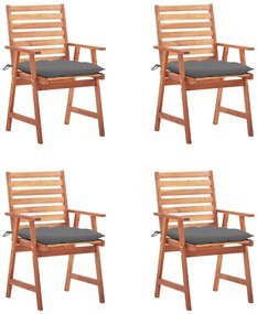 Cadeiras de jantar p/ jardim 4 pcs c/ almofadões acácia maciça