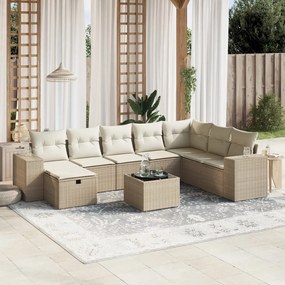 vidaXL 9 pcs conjunto de sofás p/ jardim com almofadões vime PE bege