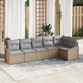 vidaXL Conjunto de Jantar de Jardim de 6 Peças com Almofadas Bege em Rattan Sintético
