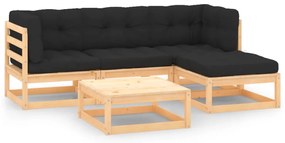 5 pcs conjunto lounge de jardim c/ almofadões pinho maciço