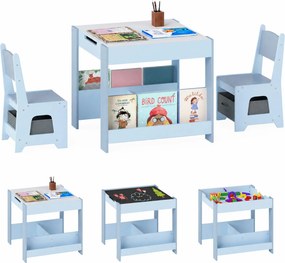 Conjunto de Mesa e Cadeiras Infantis, 62 x 62 x 56,5 cm, Tampo Reversível, Azul