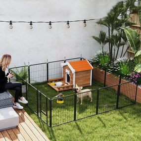 Parque para cães, parque para animais, 16 painéis, vedação portátil dobrável, segura, preta