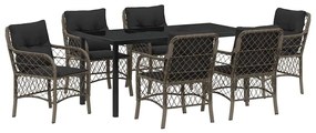 Conjunto de Jantar de Jardim com 7 Peças e Almofadas Cinza em Rattan S