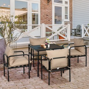 Conjunto de jardim com mesa e cadeiras (5 peças): 1 mesa de jantar quadrada e 4 cadeiras, com 4 almofadas