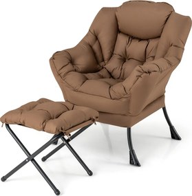 Poltrona reclinável com pufe Poltrona com almofada Apoio de pés Apoio de braços Sofá para sala Quarto 75 x 81 x 94,5 cm Castanho