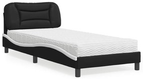 vidaXL Cama com colchão Hvar 90x200 cm couro artificial preto e branco