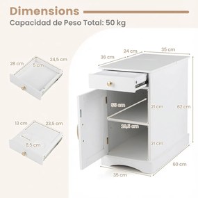 Conjunto de 2 mesas de cabeceira, mesa apoio 35 x 60 x 62 cm com estação de carregamento com gaveta Brancas