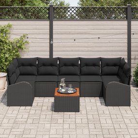 Conjunto de Sofá de Jardim vidaXL 8 Peças com Almofadas Preto Rattan P