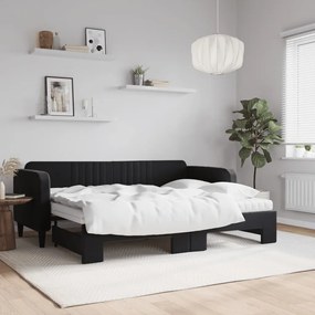 vidaXL Sofá-cama com gavetão e colchões 80x200 cm veludo preto
