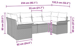 Conjunto de Sofá de Jardim de 6 Peças com Almofadas Cinza Vime PE
