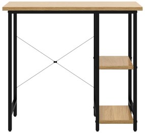 Secretária p/ PC 80x40x72 cm MDF e metal preto/carvalho-claro