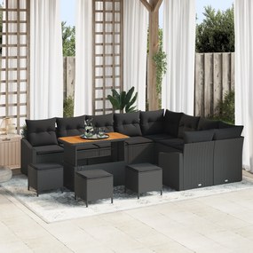 Conjunto de Sofás de Jardim vidaXL com 13 Peças e Almofadas Preto Vime