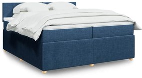 Cama com molas/colchão 200x200 cm tecido azul