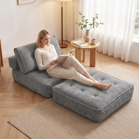 Poltrona-Cama Individual, 100 x 95 x 84 cm, Convertível 3 em 1, Cinzento-Claro