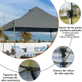 Tenda de 3 x 3 m Toldo portátil à prova de água com saco de transporte Rodas 3 alturas ajustáveis para jardim Cinzenta