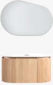 Conjunto De Móvel De Casa De Banho Suspenso 90x50 Cm Em Madeira Carsone Madeira Natural & Sem Unidade Auxiliar & Sem Lavatório & Oval - Sklum