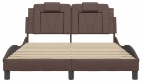 Estrutura cama c/ cabeceira 140x200cm couro artificial castanho