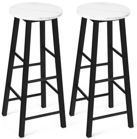 Conjunto de 2 bancos altos de mármore sintético rústico para bar Cadeiras altas com assento redondo para sala de jantar com apoio para os pés para bar