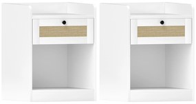 HOMCOM Conjunto de 2 Mesas de Cabeceira Mesas de Cabeceira para Dormitório com Gaveta em Vime 40x40x53 cm Branco | Aosom Portugal