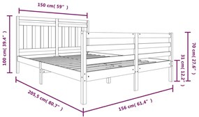 Estrutura de cama king size 150x200 cm madeira maciça