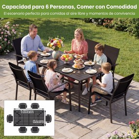 Mesa de jantar de jardim 160 x 84 x 73 cm para 6 pessoas (CADEIRAS NÃO INCLUIDAS), com ripas, orifício para guarda-sol, capacidade de carga de 150 kg,