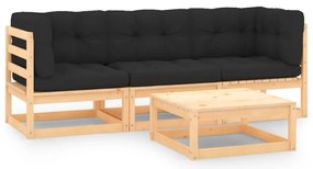 4 pcs conjunto lounge de jardim c/ almofadões pinho maciço