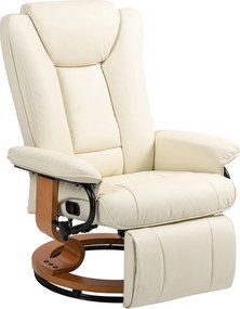 HOMCOM Poltrona Relax com função reclinável, giratória, até 150 kg, revestimento em couro sintético, estrutura em aço, Creme branco | Aosom Portugal