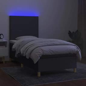 Cama box spring c/ colchão e LED 90x200 cm tecido cinza-escuro