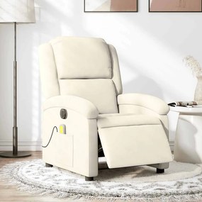Poltrona de massagens reclinável elétrica veludo cor creme