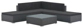 6 pcs conjunto lounge de jardim c/ almofadões vime PE preto