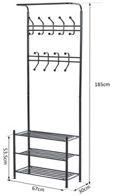HOMCOM Cabide Cabide metálico Sapateiro para roupas e sapatos Cabide Pie 18 Ganchos 3 Prateleiras 67x30x185cm