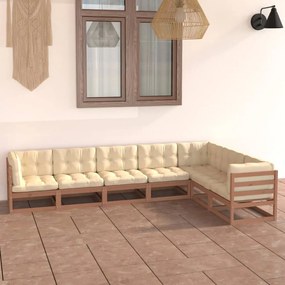 vidaXL 7pcs conj. lounge jardim e almofadões pinho maciço castanho mel