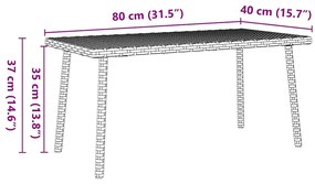 Mesa de centro de jardim retangular 80x40x37cm vime PE castanho